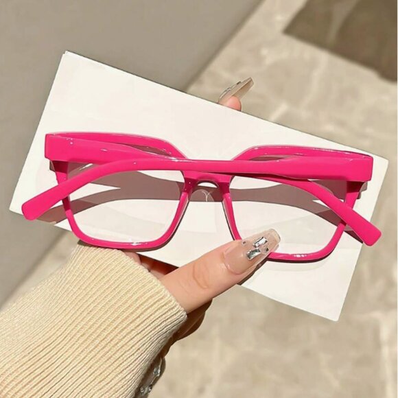 Retro Square Frame Transparent Lens Pink Glasses NWT - Picture 2 of 3